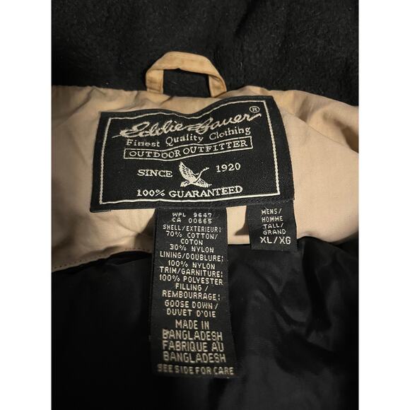Eddie Bauer Jacket Mens XL Tall Beige Goose Down Puffer Winter Coat Outdoor READ - Picture 8 of 12